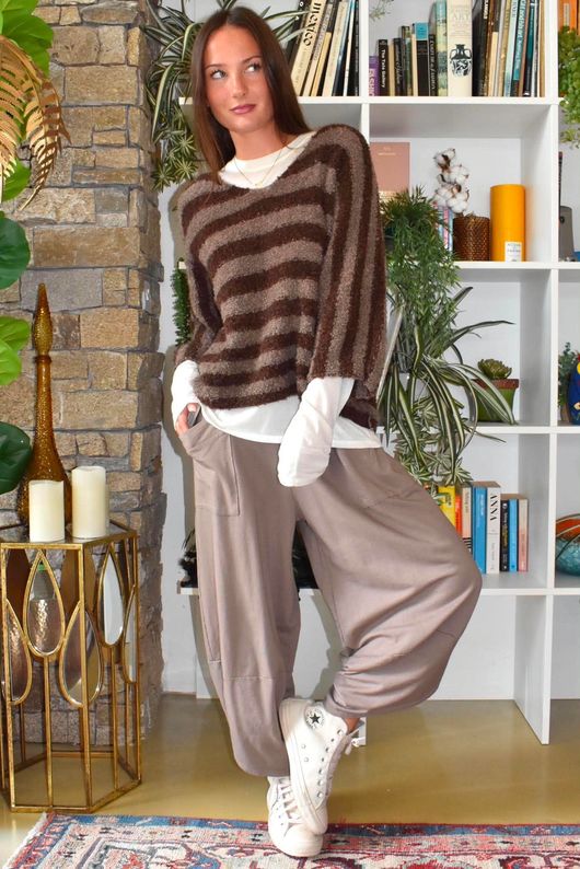 Stripe Boucle Slouch Knit Conker & Earth
